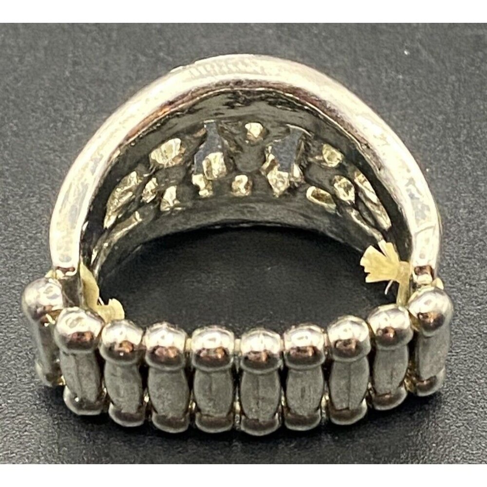 Lot of 4 Stretch Rings Faux Gemstones Pearls  Rhinestone Flower Silver Tone Boho - Picture 3 of 9